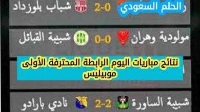 نتائج مباريات اليوم الرابطة المحترفة الأولى موبيليس