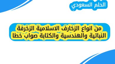 من انواع الزخارف الاسلامية الزخرفة النباتية والهندسية والكتابة صواب خطا
