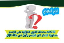 اذا كانت محصلة القوى المؤثرة على الجسم مساوية للصفر فان الجسم يكون في حالة اتزان