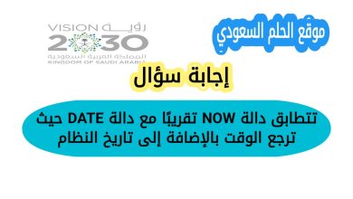 تتطابق دالة NOW تقريبًا مع دالة DATE حيث ترجع الوقت بالإضافة إلى تاريخ النظام