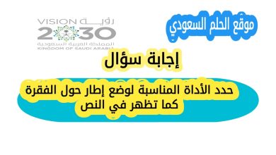 حدد الأداة المناسبة لوضع إطار حول الفقرة كما تظهر في النص
