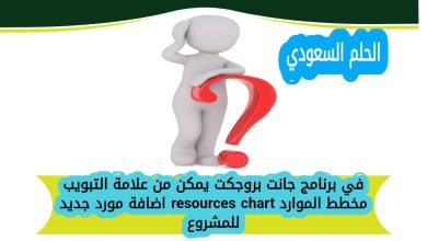 في برنامج جانت بروجكت يمكن من علامة التبويب مخطط الموارد resources chart اضافة مورد جديد للمشروع