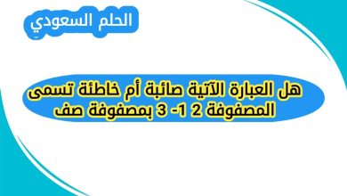 هل العبارة الآتية صائبة أم خاطئة تسمى المصفوفة 2 1- 3 بمصفوفة صف