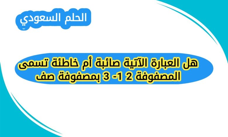 هل العبارة الآتية صائبة أم خاطئة تسمى المصفوفة 2 1- 3 بمصفوفة صف