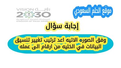 وفق الصوره الاتيه اعد ترتيب تغيير تنسيق البيانات في الخليه من ارقام الى عمله