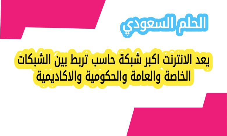 يعد الانترنت اكبر شبكة حاسب تربط بين الشبكات الخاصة والعامة والحكومية والاكاديمية