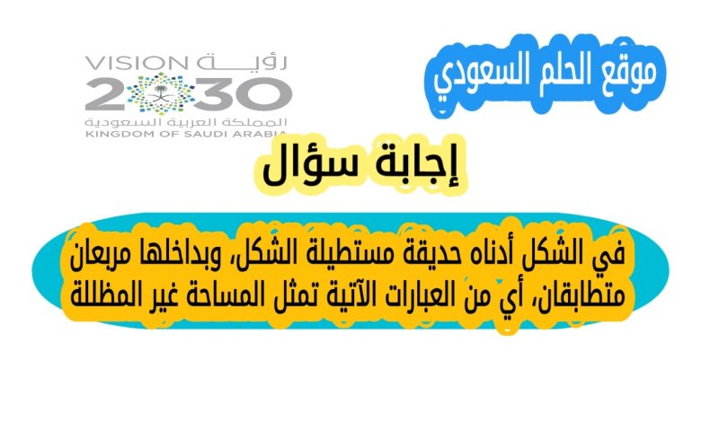 في الشكل أدناه حديقة مستطيلة الشكل وبداخلها مربعان متطابقان أي