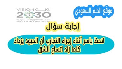 لاحظ ياسر أثناء إجراء التجارب أن الحيود يزداد كلما زاد اتساع الشق