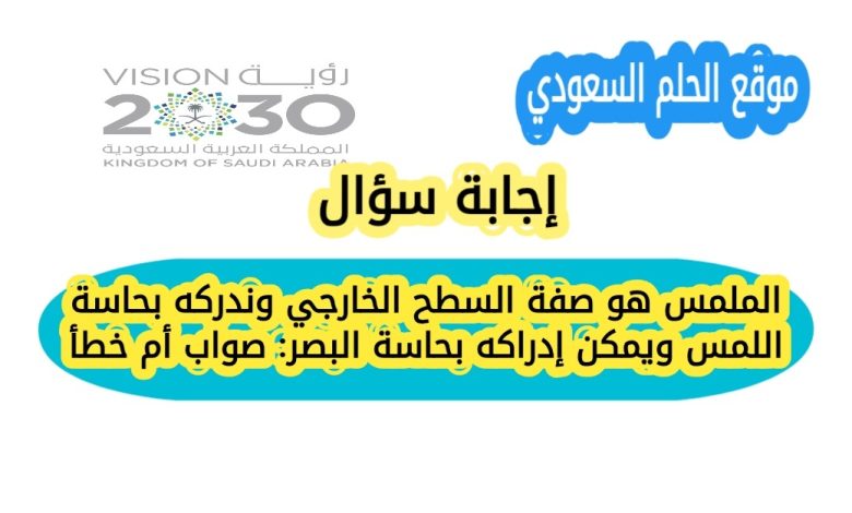 الملمس هو صفة السطح الخارجي وندركه بحاسة اللمس ويمكن إدراكه بحاسة البصر، صواب أم خطأ؟